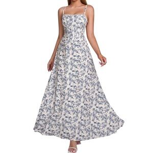 Blue floral corset maxi dress